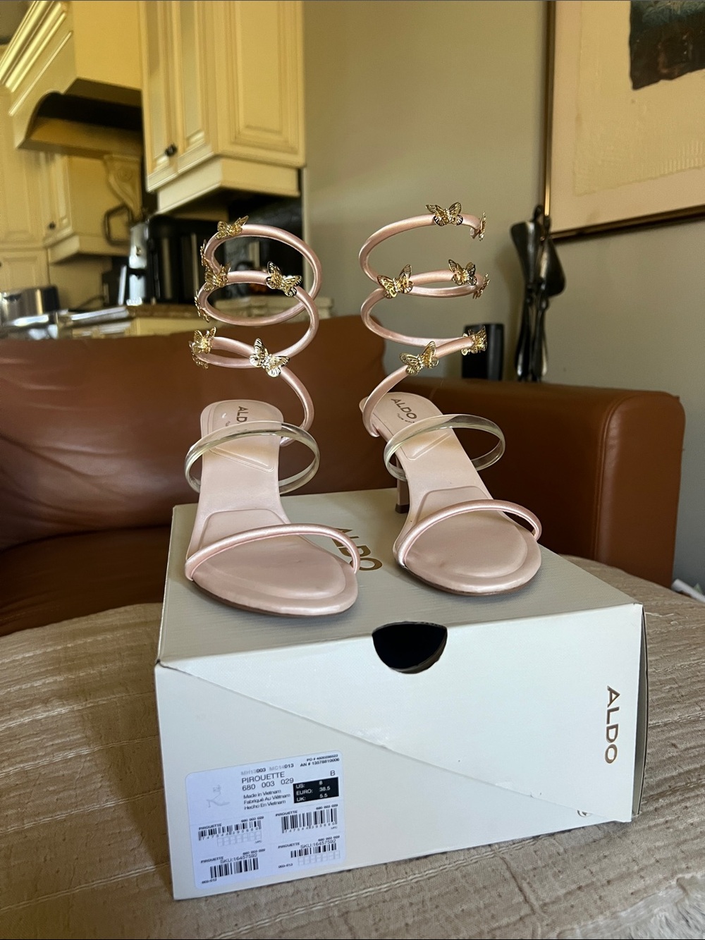 Aldo Blush Pink Spiral Butterfly Heeled Sandals